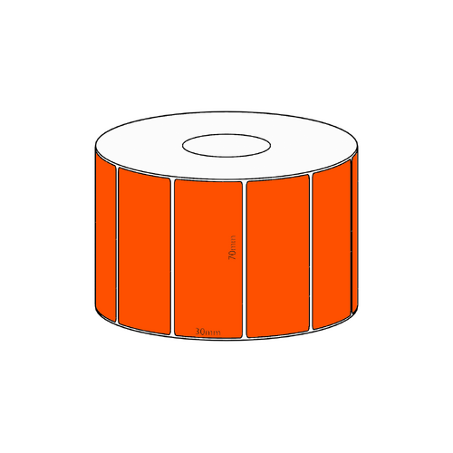 70x30mm Orange Direct Thermal Permanent Label, 1500 per roll, 38mm core