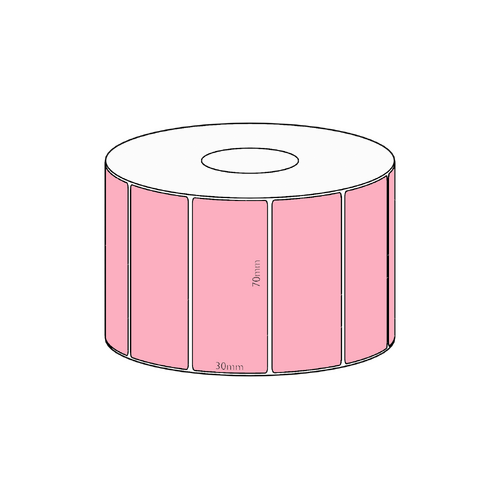 70x30mm Pink Direct Thermal Permanent Label, 1500 per roll, 38mm core