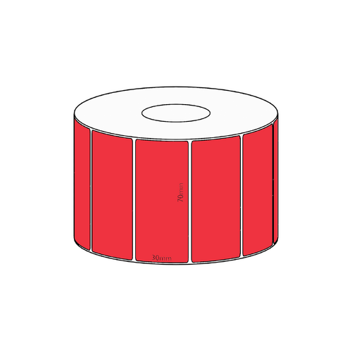 70x30mm Red Direct Thermal Permanent Label, 1500 per roll, 38mm core