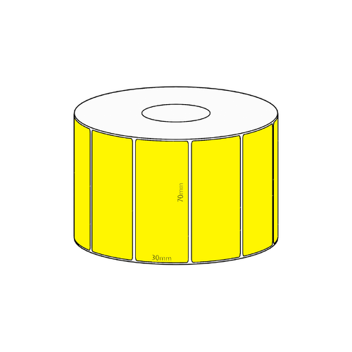 70x30mm Yellow Direct Thermal Permanent Label, 1500 per roll, 38mm core