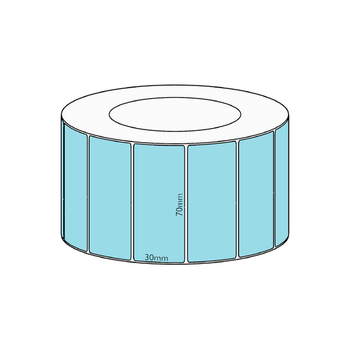 70x30mm Blue Direct Thermal Permanent Label, 4550 per roll, 76mm core