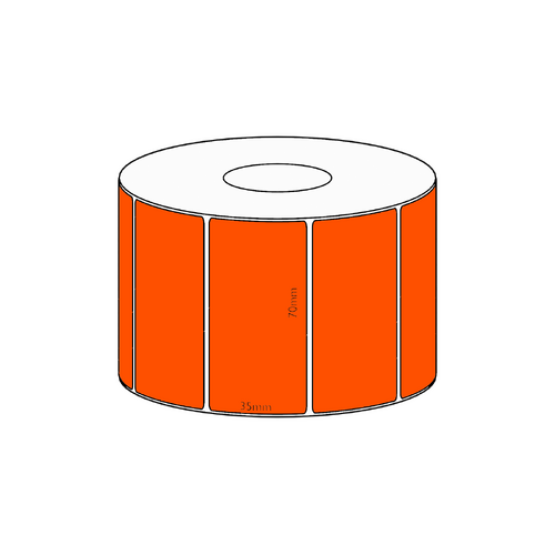 70x35mm Orange Direct Thermal Permanent Label, 1300 per roll, 38mm core