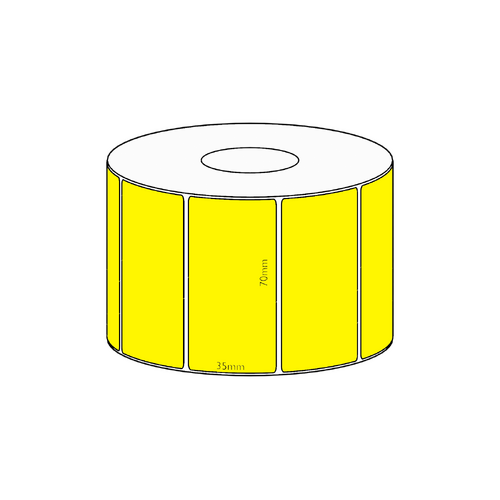 70x35mm Yellow Direct Thermal Permanent Label, 1300 per roll, 38mm core