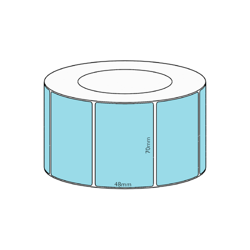 70x48mm Blue Direct Thermal Permanent Label, 2950 per roll, 76mm core