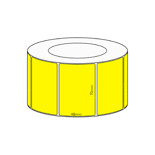 70x48mm Yellow Direct Thermal Permanent Label, 2950 per roll, 76mm core