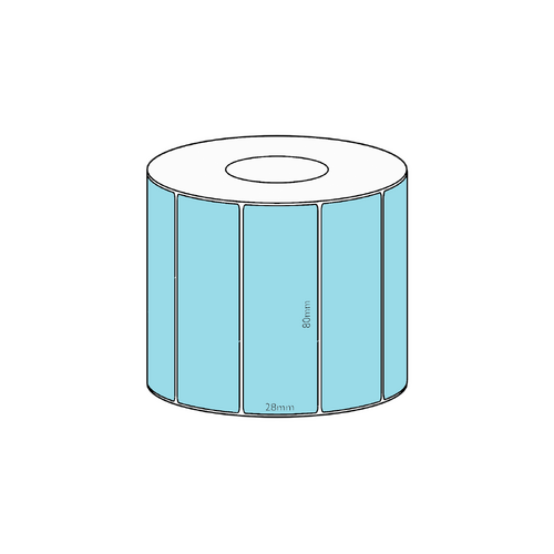 80x28mm Blue Direct Thermal Permanent Label, 1600 per roll, 38mm core