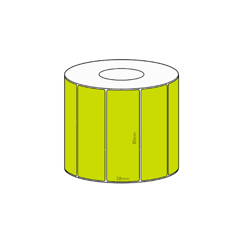 80x28mm Green Direct Thermal Permanent Label, 1600 per roll, 38mm core