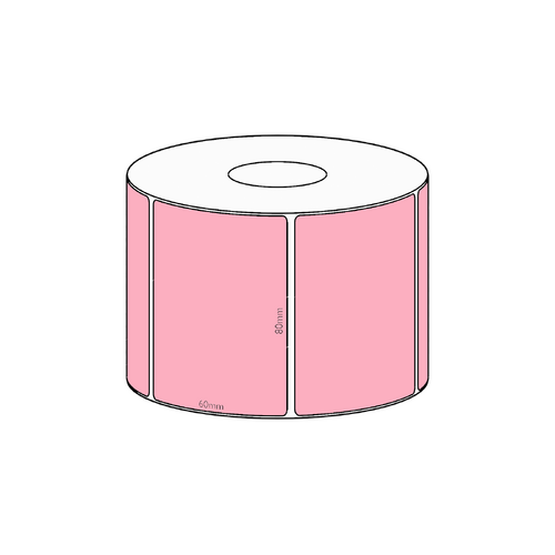 80x60mm Pink Direct Thermal Permanent Label, 800 per roll, 38mm core