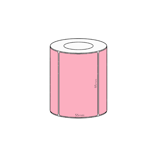 85x55mm Pink Direct Thermal Permanent Label, 850 per roll, 38mm core