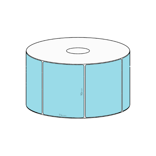 90x73mm Blue Direct Thermal Permanent Label, 650 per roll, 38mm core