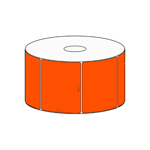 90x73mm Orange Direct Thermal Permanent Label, 650 per roll, 38mm core