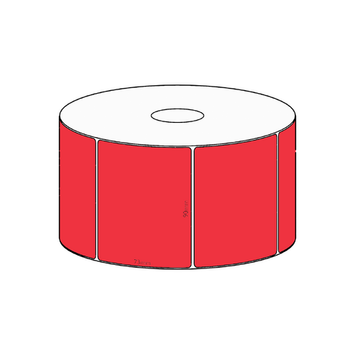 90x73mm Red Direct Thermal Permanent Label, 650 per roll, 38mm core