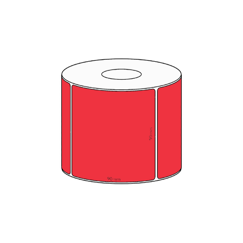 90x90mm Red Direct Thermal Permanent Label, 550 per roll, 38mm core