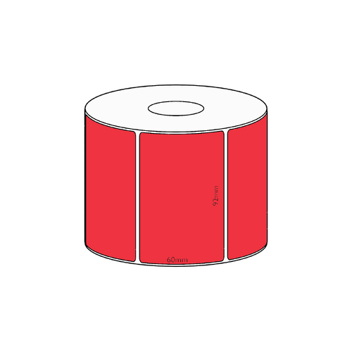 92x60mm Red Direct Thermal Permanent Label, 800 per roll, 38mm core